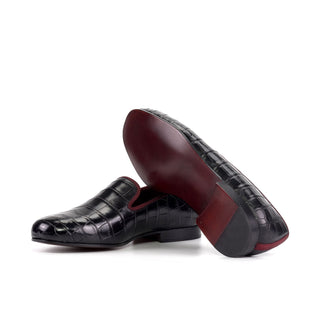 Ambrogio Bespoke Men's Shoes Black Exotic Alligator Wellington Loafers (AMB2494)-AmbrogioShoes