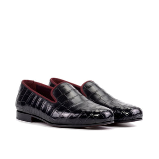 Ambrogio Bespoke Men's Shoes Black Exotic Alligator Wellington Loafers (AMB2494)-AmbrogioShoes