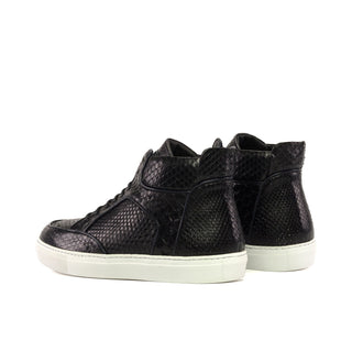 Ambrogio Bespoke Men's Shoes Black Exotic Python High-Top Sneakers (AMB2335)-AmbrogioShoes