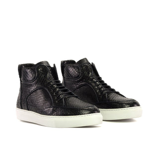 Ambrogio Bespoke Men's Shoes Black Exotic Python High-Top Sneakers (AMB2335)-AmbrogioShoes