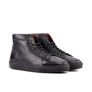 Ambrogio Bespoke Men's Shoes Black Exotic Python Skin High Kick Sneakers (AMB2518)-AmbrogioShoes