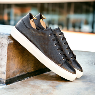 Ambrogio Bespoke Men's Shoes Black Exotic Python Trainer Sneakers (AMB2485)-AmbrogioShoes