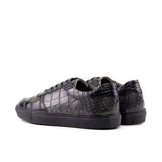 Ambrogio Bespoke Men's Shoes Black & Gray Exotic Alligator low-Top Trainer Sneakers (AMB2517)-AmbrogioShoes