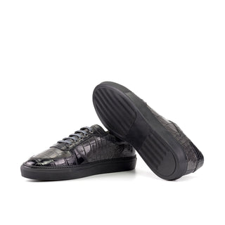 Ambrogio Bespoke Men's Shoes Black & Gray Exotic Alligator low-Top Trainer Sneakers (AMB2517)-AmbrogioShoes