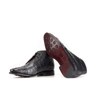 Ambrogio Bespoke Men's Shoes Black & Gray Exotic Ostrich Chukka Boots (AMB2486)-AmbrogioShoes