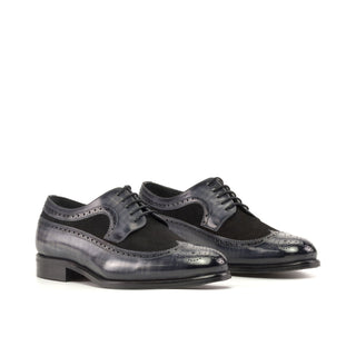 Ambrogio Bespoke Men's Shoes Black & Gray Suede / Patina Leather Longwing Blucher Oxfords (AMB2342)-AmbrogioShoes