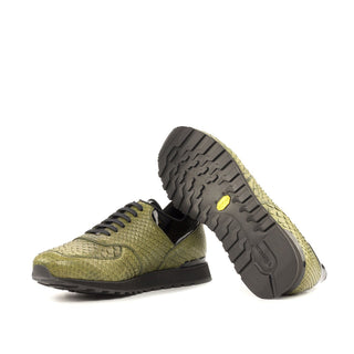 Ambrogio Bespoke Men's Shoes Black & Olive Exotic Python / Patent Leather Jogger Sneakers (AMB2258)-AmbrogioShoes