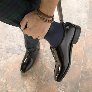 Ambrogio Bespoke Men's Shoes Black Patent Leather Wholecut Oxfords (AMB2386)-AmbrogioShoes