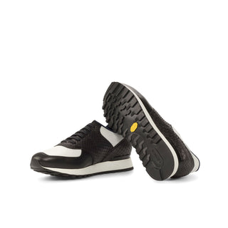 Ambrogio Bespoke Men's Shoes Black & White Exotic Python / Calf-Skin Leather Jogger Sneakers (AMB2236)-AmbrogioShoes