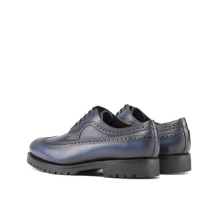 Ambrogio Bespoke Men's Shoes Blue Calf-Skin Leather Long wingtip Derby Oxfords (AMB2384)-AmbrogioShoes