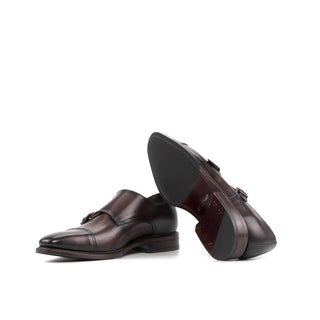 Ambrogio Bespoke Men's Shoes Brown Calf-Skin Leather Double Monk-Straps Loafers (AMB2461)-AmbrogioShoes