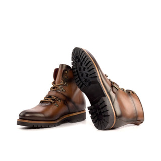 Ambrogio Bespoke Men's Shoes Brown Calf-Skin Leather Hiking Boots (AMB2355)-AmbrogioShoes