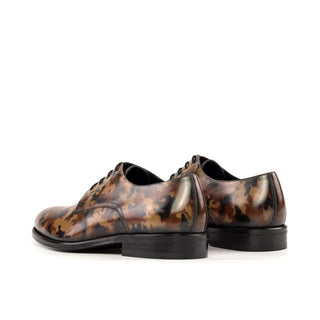 Ambrogio Bespoke Men's Shoes Brown Camo Patina Leather Derby Oxfords (AMB2352)-AmbrogioShoes