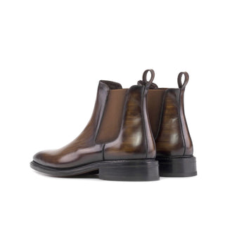 Ambrogio Bespoke Men's Shoes Brown Patina Leather Chelsea Boots (AMB2413)-AmbrogioShoes