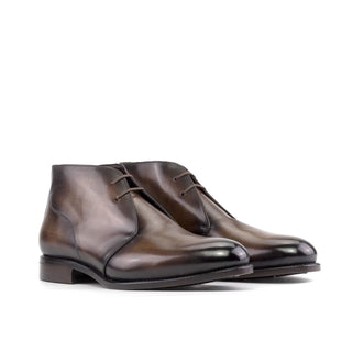 Ambrogio Bespoke Men's Shoes Brown Patina Leather Chukka Boots (AMB2454)-AmbrogioShoes