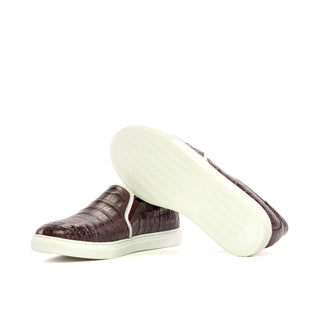 Ambrogio Bespoke Men's Shoes Burgundy Alligator Casual Slip-On Sneakers (AMB2339)-AmbrogioShoes