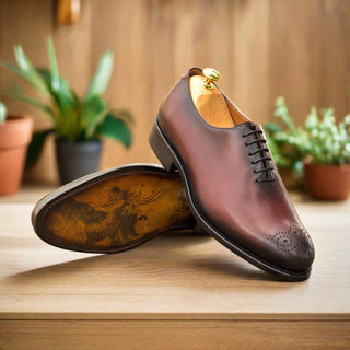 Ambrogio Bespoke Men's Shoes Burgundy Calf-SKin Leather Wholecut Oxfords (AMB2531)-AmbrogioShoes