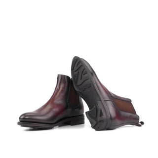Ambrogio Bespoke Men's Shoes Burgundy Calf-Skin Leather Chelsea Boots (AMB2439)-AmbrogioShoes