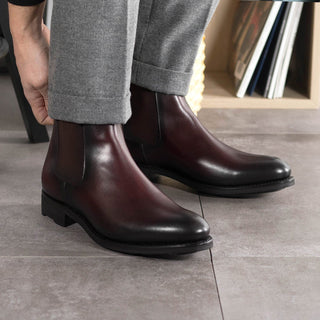 Ambrogio Bespoke Men's Shoes Burgundy Calf-Skin Leather Chelsea Boots (AMB2439)-AmbrogioShoes