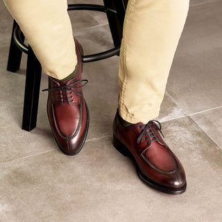Ambrogio Bespoke Men's Shoes Burgundy Calf-Skin Leather Derby Split Toe Oxfords (AMB2306)-AmbrogioShoes