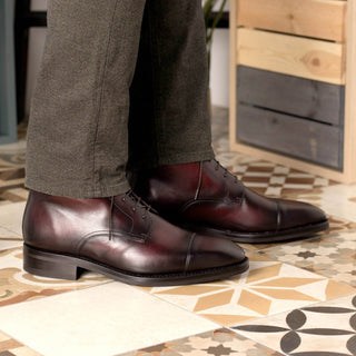 Ambrogio Bespoke Men's Shoes Burgundy Calf-Skin Leather Jumper Boots (AMB2462)-AmbrogioShoes