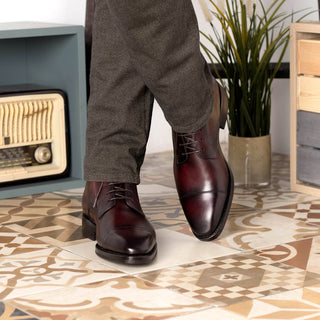 Ambrogio Bespoke Men's Shoes Burgundy Calf-Skin Leather Jumper Boots (AMB2462)-AmbrogioShoes