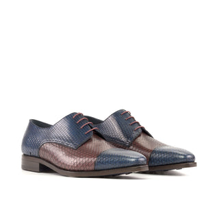 Ambrogio Bespoke Men's Shoes Burgundy & Navy Exotic Python Derby Oxfords (AMB2340)-AmbrogioShoes
