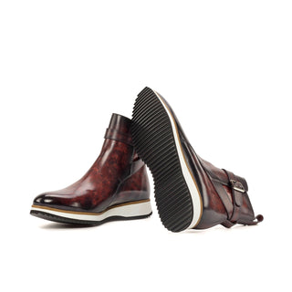 Ambrogio Bespoke Men's Shoes Burgundy Patina Leather Jodhpur Boots (AMB2289)-AmbrogioShoes