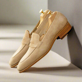 Ambrogio Bespoke Men's Shoes Camel Suede Leather Penny Loafers (AMB2393)-AmbrogioShoes