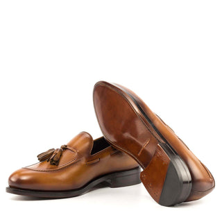 Ambrogio Bespoke Men's Shoes Cognac Calf-Skin Leather Tassels Loafers (AMB2269)-AmbrogioShoes