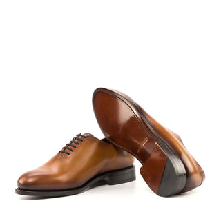 Ambrogio Bespoke Men's Shoes Cognac Calf-Skin Leather Whole Cut Oxfords (AMB2256)-AmbrogioShoes