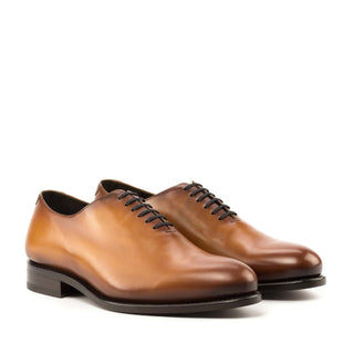 Ambrogio Bespoke Men's Shoes Cognac Calf-Skin Leather Whole Cut Oxfords (AMB2256)-AmbrogioShoes