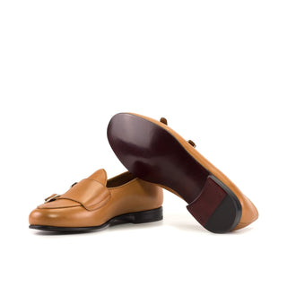 Ambrogio Bespoke Men's Shoes Cognac Full Grain / Calf-Skin Leather Double Monk-Strap Loafers (AMB2554)-AmbrogioShoes