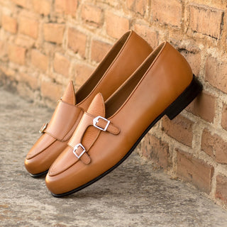 Ambrogio Bespoke Men's Shoes Cognac Full Grain / Calf-Skin Leather Double Monk-Strap Loafers (AMB2554)-AmbrogioShoes