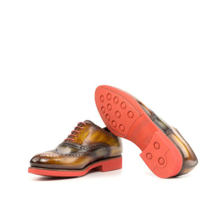 Ambrogio Bespoke Men's Shoes Cognac & Green Patina Leather Brogue Oxfords (AMB2246)-AmbrogioShoes