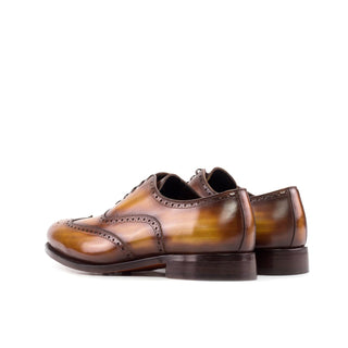 Ambrogio Bespoke Men's Shoes Cognac Patina Leather Wingtip Oxfords (AMB2436)-AmbrogioShoes