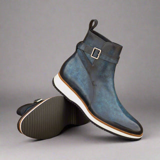 Ambrogio Bespoke Men's Shoes Denim Patina Leather Jodhpur Boots (AMB2288)-AmbrogioShoes