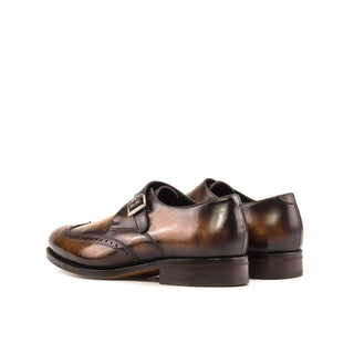 Ambrogio Bespoke Men's Shoes Fire Patina Leather Monk-Strap Loafers (AMB2459)-AmbrogioShoes