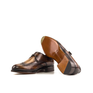 Ambrogio Bespoke Men's Shoes Fire Patina Leather Monk-Strap Loafers (AMB2459)-AmbrogioShoes
