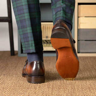 Ambrogio Bespoke Men's Shoes Fire Patina Leather Monk-Strap Loafers (AMB2459)-AmbrogioShoes