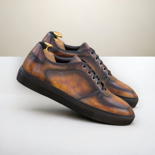 Ambrogio Bespoke Men's Shoes Fire Patina Leather Trainer Sneakers (AMB2279)-AmbrogioShoes