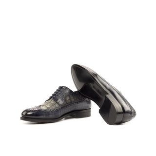 Ambrogio Bespoke Men's Shoes Gray Crocodile Print / Patina Leather Longwing Blucher Oxfords (AMB2244)-AmbrogioShoes