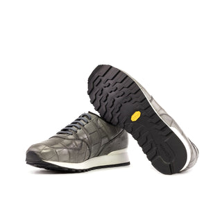 Ambrogio Bespoke Men's Shoes Gray Exotic Alligator Casual Jogger Sneakers (AMB2275)-AmbrogioShoes