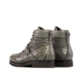 Ambrogio Bespoke Men's Shoes Gray Exotic Ostrich Hiking Boots (AMB2354)-AmbrogioShoes