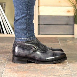 Ambrogio Bespoke Men's Shoes Gray Patina Leather Buckle Boots (AMB2383)-AmbrogioShoes