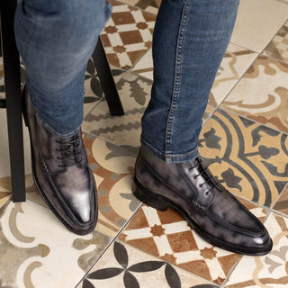 Ambrogio Bespoke Men's Shoes Gray Patina Leather Moccasin Boots (AMB2402)-AmbrogioShoes