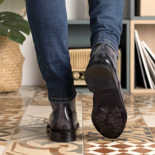 Ambrogio Bespoke Men's Shoes Gray Patina Leather Moccasin Boots (AMB2402)-AmbrogioShoes