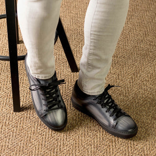 Ambrogio Bespoke Men's Shoes Gray Patina Leather Trainer Sneakers (AMB2398)-AmbrogioShoes