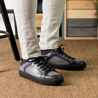 Ambrogio Bespoke Men's Shoes Gray Patina Leather Trainer Sneakers (AMB2398)-AmbrogioShoes