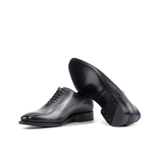 Ambrogio Bespoke Men's Shoes Gray Patina Leather Whole Cut Oxfords (AMB2452)-AmbrogioShoes